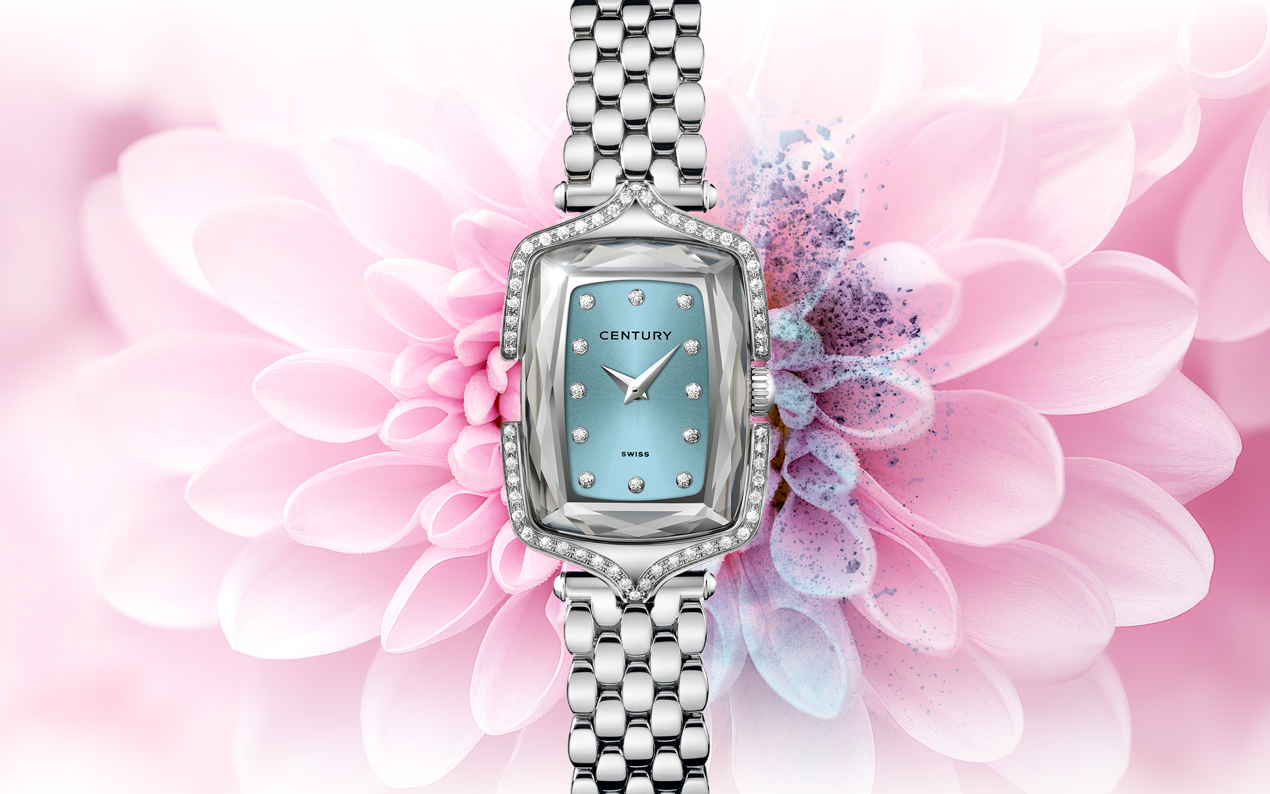 Century Affinity Rectangular sapphire watch in metallic sky blue